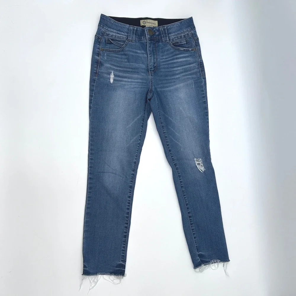 Democracy Ab Solution Skinny Crop Jeans Size 4 Distressed Raw Hem Sculpting - Picture 2 of 8